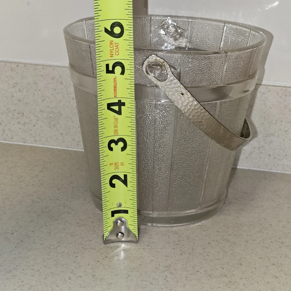 Vintage Anchor Hocking Ice Bucket Frosted Glass Hammered Metal Handle 1960’s